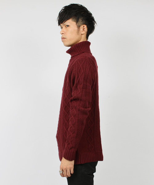ESSENTIAL GARMENT MEN'S BIGI（エッセンシャルガーメントメンズビギ）の「アラン柄タートルネックニット/無地＆ボーダー（ニット/セーター・メンズ・グレー/グレー系その他/ホワイト/ホワイト系その他/ボルドー・S/M/L）」の12枚目の写真