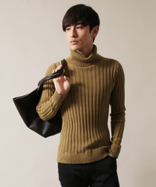 THE CASUAL（カジュアル）の「100%コットンリブタートルネックニット（ニット/セーター・メンズ・ブラック/カーキ/チャコール/ネイビー/オフホワイト/キャメル/杢グレー/ワイン・L/M/XL）」の7枚目の写真