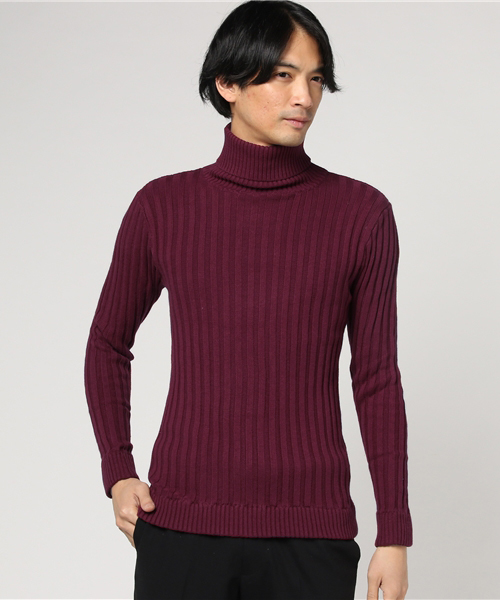 THE CASUAL（カジュアル）の「100%コットンリブタートルネックニット（ニット/セーター・メンズ・ブラック/カーキ/チャコール/ネイビー/オフホワイト/キャメル/杢グレー/ワイン・L/M/XL）」の8枚目の写真