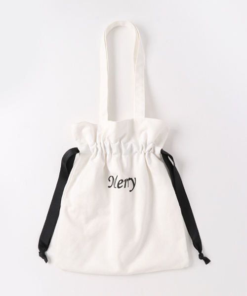 WEGO（ウィゴー）の「WEGO/リボン巾着トートバッグ（トートバッグ・レディース・ホワイト/ブラック・FREE）」の2枚目の写真