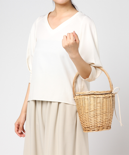 KOBE LETTUCE（コウベレタス）の「ラタン素材バスケットカゴバッグ（かごバッグ・レディース・ベージュ/ブラウン・FREE）」の8枚目の写真