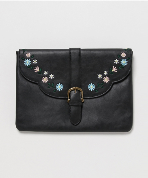 WEGO（ウィゴー）の「WEGO/ヴィンテージライクフラワー刺繍クラッチバッグ（クラッチバッグ・レディース・キャメル/ブラック・FREE）」の12枚目の写真