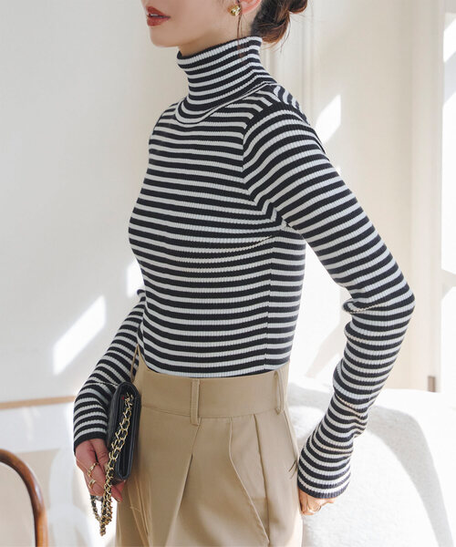 KOBE LETTUCE(コウベレタス)の「ベーシック長袖リブタートルネックニットトップス(ニット/セーター・レディース・ブラック/カーキ/チャコールグレー/ホワイト×ブラック/ブラック×ホワイト/アイボリー/ネイビー/キャメル/ボルドー/グレー/ベージュ系その他/ピンク/レッド系その他/ブルー/ベージュ系その他2/ホワイト系/ブルー系/ネイビー系/ブラック系その他/ブラウン/レッド/オフホワイト/イエロー/ライトピンク/グレー系・M/L)」の8枚目の写真