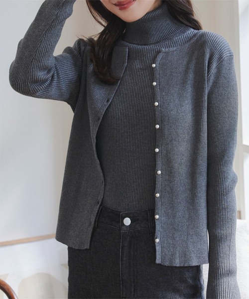 セール】ベーシック長袖リブタートルネックニットトップス（ニット