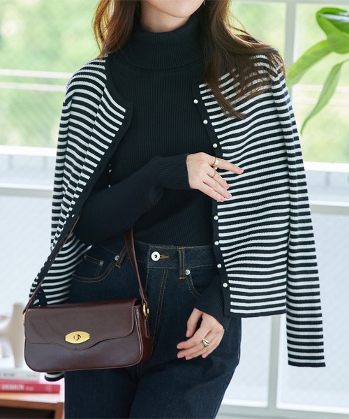 セール】ベーシック長袖リブタートルネックニットトップス（ニット