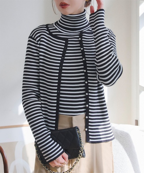 セール】ベーシック長袖リブタートルネックニットトップス（ニット