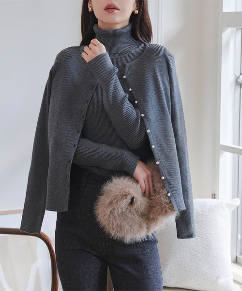 セール】ベーシック長袖リブタートルネックニットトップス（ニット