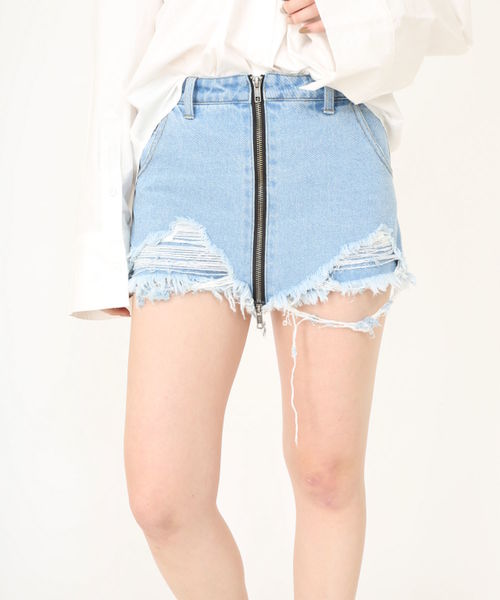 ENVYM（アンビー）の「ＣＥＮＴＥＲ ＺＩＰ ＳＫ ＳＰＴ                     （デニムパンツ・レディース・ネイビー/サックスブルー・S/M）」の2枚目の写真