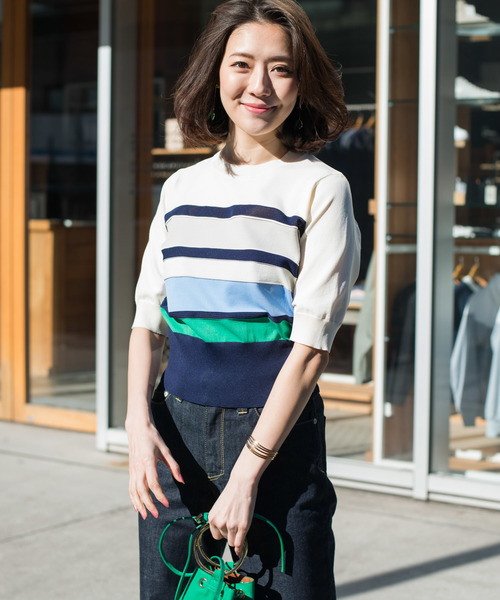 RIVE DROITE（リヴドロワ）の「ボーダーコンパクトニット（ニット/セーター・レディース・ネイビー/その他14・FREE）」の2枚目の写真