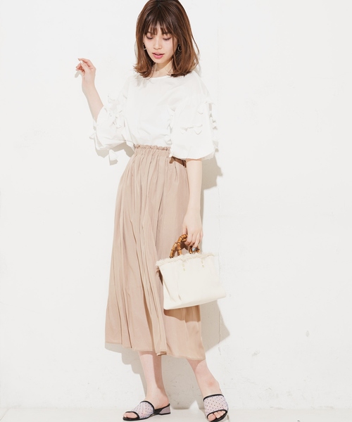 natural couture（ナチュラルクチュール）の「麻調スラブリゾートマキシスカート（スカート・レディース・ベージュ/ネイビー/ピンク/イエロー/アイボリー・FREE）」の22枚目の写真