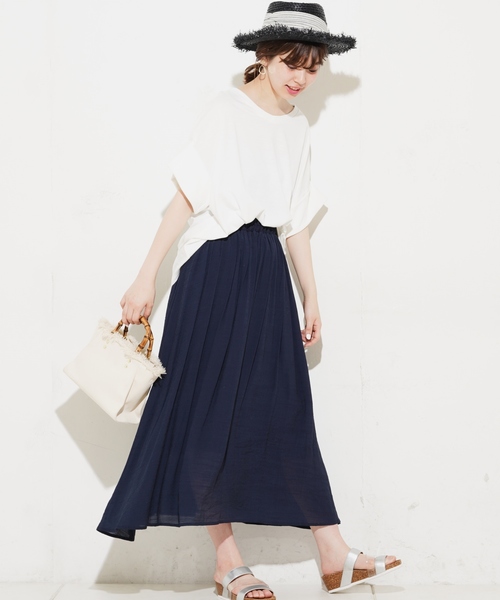 natural couture（ナチュラルクチュール）の「麻調スラブリゾートマキシスカート（スカート・レディース・ベージュ/ネイビー/ピンク/イエロー/アイボリー・FREE）」の11枚目の写真