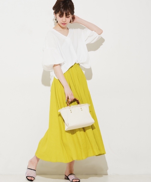 natural couture（ナチュラルクチュール）の「麻調スラブリゾートマキシスカート（スカート・レディース・ベージュ/ネイビー/ピンク/イエロー/アイボリー・FREE）」の17枚目の写真