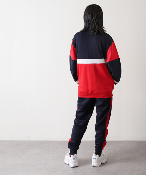 FILA（フィラ）の「【別注】 【FILA】 サイドライン ジャージ パンツ / トラックパンツ（その他パンツ・メンズ・ブラック×ホワイト/ブラック×レッド/ブラック×グリーン/ブルー系その他/ブルー系その他2/チャコールグレー×ブラック/ブラック/チャコール・X-LARGE/SMALL/MEDIUM/LARGE）」の10枚目の写真