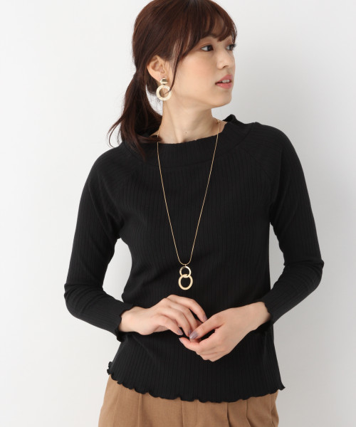 GLOBAL WORK(グローバルワーク)の「シアーリブボトルネック長袖/804341(Tシャツ/カットソー・レディース・ホワイト/ブラック/ネイビー/ブラウン/グリーン・MEDIUM/LARGE)」の3枚目の写真