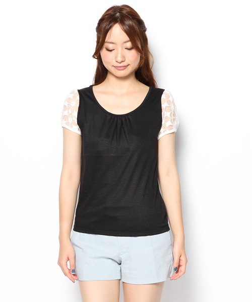 Auntie Rosa（アンティローザ）の「フラワーオーガンジーTシャツ（Tシャツ/カットソー・レディース・ホワイト/ブラック・FREE）」の3枚目の写真