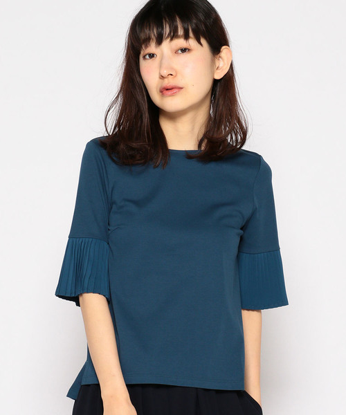 A/C DESIGN BY ALPHA CUBIC（エーシーデザインバイアルファキュービック）の「プリーツ袖プルオーバー（Tシャツ/カットソー・レディース・グリーン/ブラック/グレー/ネイビー・M size/L size）」の4枚目の写真