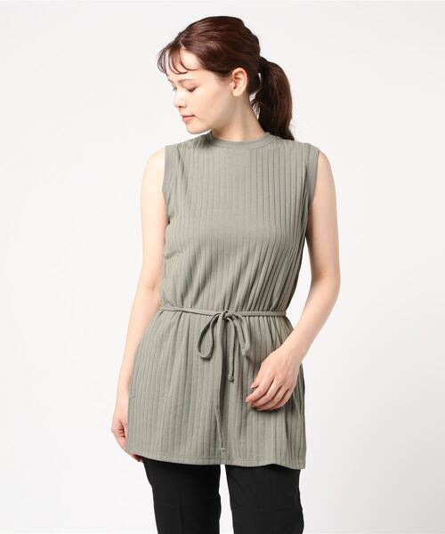 STYLEBLOCK(スタイルブロック)の「ワイドリブノースリーブカットソー(Tシャツ/カットソー・レディース・ブラック/ベージュ/カーキ/ライトベージュ・M)」の4枚目の写真