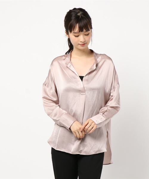 1er Arrondissement（プルミエアロンディスモン）の「ソロリライムサテンシャツ（シャツ/ブラウス・レディース・ネイビー/ピンク系その他/テラコッタ・38/36）」の6枚目の写真