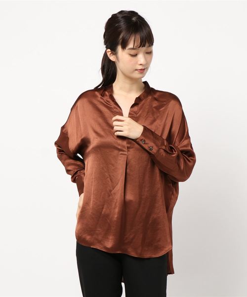 1er Arrondissement（プルミエアロンディスモン）の「ソロリライムサテンシャツ（シャツ/ブラウス・レディース・ネイビー/ピンク系その他/テラコッタ・38/36）」の10枚目の写真