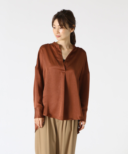 1er Arrondissement（プルミエアロンディスモン）の「ソロリライムサテンシャツ（シャツ/ブラウス・レディース・ネイビー/ピンク系その他/テラコッタ・38/36）」の15枚目の写真