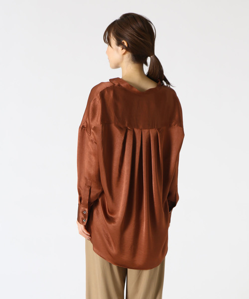 1er Arrondissement（プルミエアロンディスモン）の「ソロリライムサテンシャツ（シャツ/ブラウス・レディース・ネイビー/ピンク系その他/テラコッタ・38/36）」の9枚目の写真