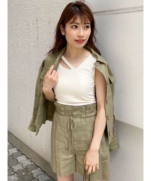 MERCURYDUO（マーキュリーデュオ）の「ウエストドロストサファリジャケット（テーラードジャケット・レディース・ベージュ/カーキ・FREE）」の3枚目の写真