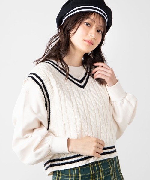 WEGO（ウィゴー）の「WEGO/チルデンニットベスト（ベスト・レディース・ベージュ/ブラック/ホワイト/グリーン・FREE）」の2枚目の写真