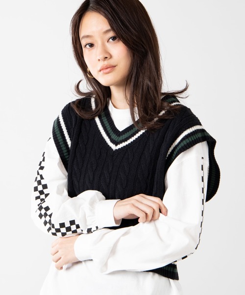 WEGO(ウィゴー)の「WEGO/チルデンニットベスト(ベスト)」|ブラック