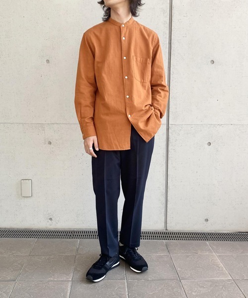 ADAM ET ROPE'（アダムエロペ）の「〈バンブー素材〉オーバーサイズ バンドカラーシャツ（シャツ/ブラウス・メンズ・ライトグリーン/ブラウン系その他/オレンジ系その他4/ホワイト・S/M/L）」の7枚目の写真