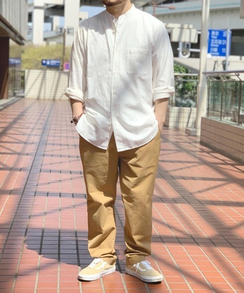 ADAM ET ROPE'（アダムエロペ）の「〈バンブー素材〉オーバーサイズ バンドカラーシャツ（シャツ/ブラウス・メンズ・ライトグリーン/ブラウン系その他/オレンジ系その他4/ホワイト・S/M/L）」の5枚目の写真