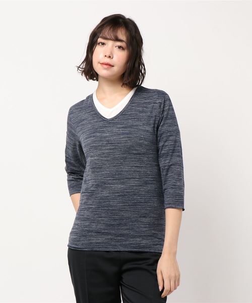B.I.D.(ビーアイディー)の「《Bl》アンサンブルVネック7分袖Tシャツ(Tシャツ/カットソー・レディース・ホワイト/ネイビー/グレー/ブラック/ワインレッド・MEDIUM/LARGE/X-LARGE)」の4枚目の写真