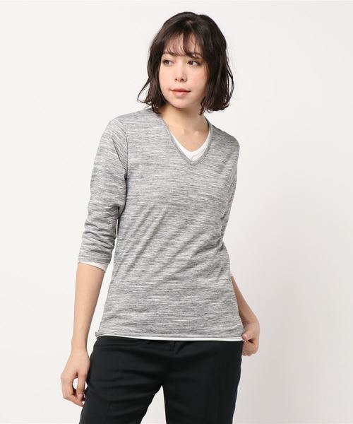B.I.D.(ビーアイディー)の「《Bl》アンサンブルVネック7分袖Tシャツ(Tシャツ/カットソー・レディース・ホワイト/ネイビー/グレー/ブラック/ワインレッド・MEDIUM/LARGE/X-LARGE)」の3枚目の写真
