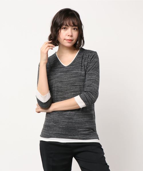 B.I.D.(ビーアイディー)の「《Bl》アンサンブルVネック7分袖Tシャツ(Tシャツ/カットソー・レディース・ホワイト/ネイビー/グレー/ブラック/ワインレッド・MEDIUM/LARGE/X-LARGE)」の2枚目の写真