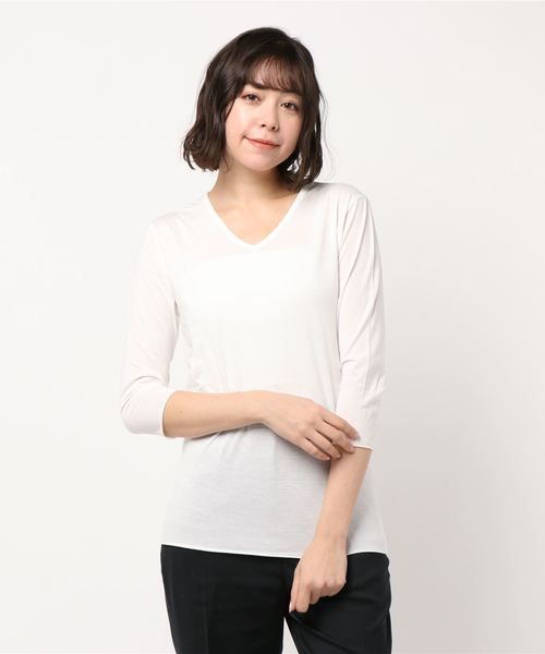 B.I.D.(ビーアイディー)の「《Bl》アンサンブルVネック7分袖Tシャツ(Tシャツ/カットソー・レディース・ホワイト/ネイビー/グレー/ブラック/ワインレッド・MEDIUM/LARGE/X-LARGE)」の8枚目の写真