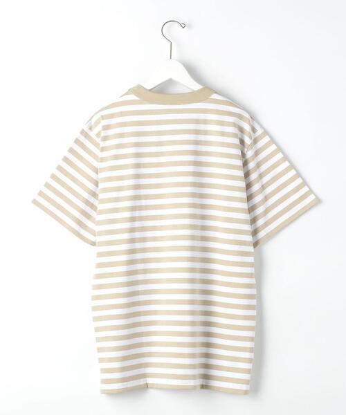 Armor lux（アルモーリュックス）の「別注 [ アルモー リュックス ] SC ★ Armor Lux ワンポイント ボーダー Tシャツ（Tシャツ/カットソー・メンズ・ベージュ/ネイビー・SMALL/MEDIUM/LARGE）」の3枚目の写真