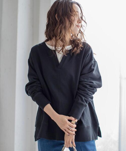 coen（コーエン）の「USAコットンオーガニックコットンミックス裏毛スウェットスキッパー（スウェット・レディース・ナチュラル/ブラック/マスタード・FREE）」の2枚目の写真