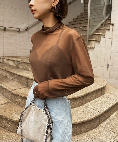 Ameri（アメリ）の「MESH TURTLE TOP（Tシャツ/カットソー・レディース・ブラック/パープル/ブラウン/イエロー・FREE）」の9枚目の写真