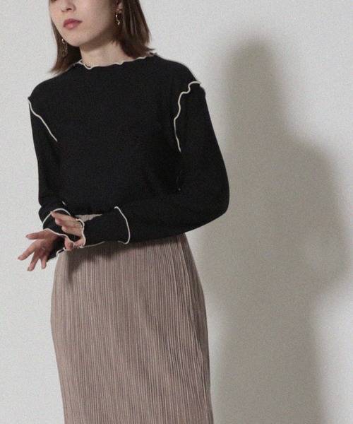 Cheek（チーク）の「抗菌加工配色メローTOPS（Tシャツ/カットソー・レディース・ブラック/グリーン/アイボリー・MEDIUM）」の3枚目の写真