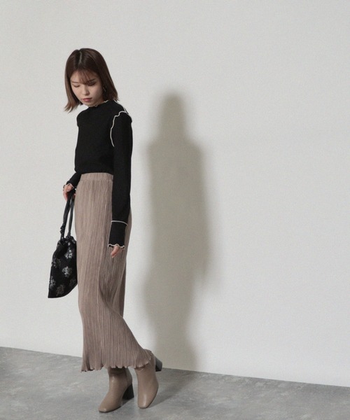 Cheek（チーク）の「抗菌加工配色メローTOPS（Tシャツ/カットソー・レディース・ブラック/グリーン/アイボリー・MEDIUM）」の9枚目の写真