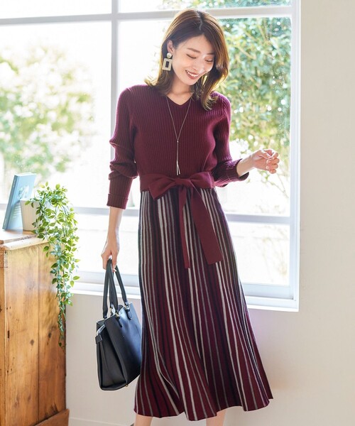 洗える ワンピース 大人華やかなマルチストライプニットワンピース ワンピース Tiaclasse ティアクラッセ のファッション 洗える ワンピース 大人華やかなマルチストライプニットワンピース ワンピース Tiaclasse ティアクラッセ のファッション