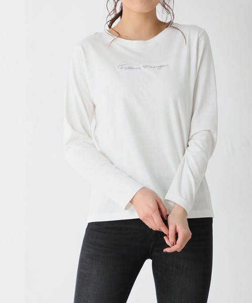 Honeys(ハニーズ)の「刺繍ロゴTシャツ(Tシャツ/カットソー・レディース・ブラック/パープル/グレー/オフホワイト/ホワイト×パープル・S/M/L)」の3枚目の写真