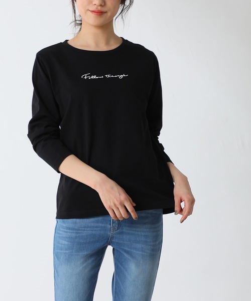 Honeys(ハニーズ)の「刺繍ロゴTシャツ(Tシャツ/カットソー・レディース・ブラック/パープル/グレー/オフホワイト/ホワイト×パープル・S/M/L)」の1枚目の写真