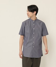 バンドカラーショートスリーブ　ロイヤルオックス　ロングテイルシャツ