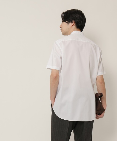 KASHIYAMA（カシヤマ）の「バンドカラーショートスリーブ　ロイヤルオックス　ロングテイルシャツ（シャツ/ブラウス・メンズ・ホワイト/ネイビー・マルチサイズ）」の2枚目の写真