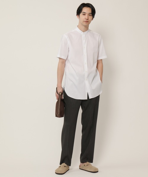 KASHIYAMA（カシヤマ）の「バンドカラーショートスリーブ　ロイヤルオックス　ロングテイルシャツ（シャツ/ブラウス・メンズ・ホワイト/ネイビー・マルチサイズ）」の4枚目の写真