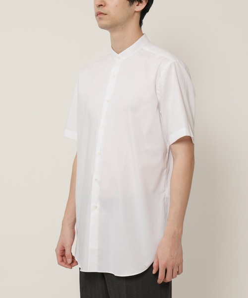 KASHIYAMA（カシヤマ）の「バンドカラーショートスリーブ　ロイヤルオックス　ロングテイルシャツ（シャツ/ブラウス・メンズ・ホワイト/ネイビー・マルチサイズ）」の6枚目の写真