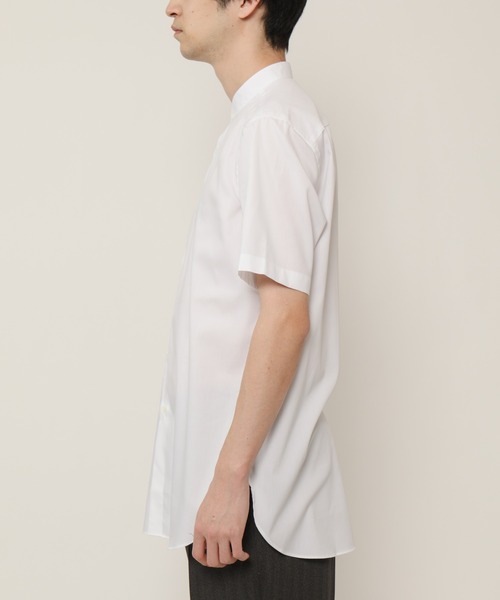 KASHIYAMA（カシヤマ）の「バンドカラーショートスリーブ　ロイヤルオックス　ロングテイルシャツ（シャツ/ブラウス・メンズ・ホワイト/ネイビー・マルチサイズ）」の7枚目の写真