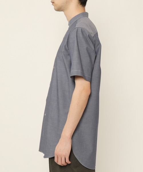 KASHIYAMA（カシヤマ）の「バンドカラーショートスリーブ　ロイヤルオックス　ロングテイルシャツ（シャツ/ブラウス・メンズ・ホワイト/ネイビー・マルチサイズ）」の13枚目の写真