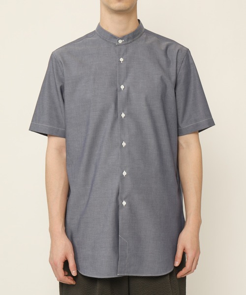 KASHIYAMA（カシヤマ）の「バンドカラーショートスリーブ　ロイヤルオックス　ロングテイルシャツ（シャツ/ブラウス・メンズ・ホワイト/ネイビー・マルチサイズ）」の11枚目の写真