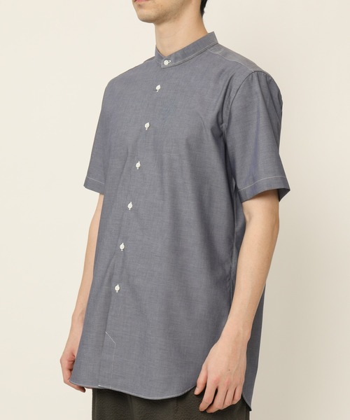 KASHIYAMA（カシヤマ）の「バンドカラーショートスリーブ　ロイヤルオックス　ロングテイルシャツ（シャツ/ブラウス・メンズ・ホワイト/ネイビー・マルチサイズ）」の12枚目の写真